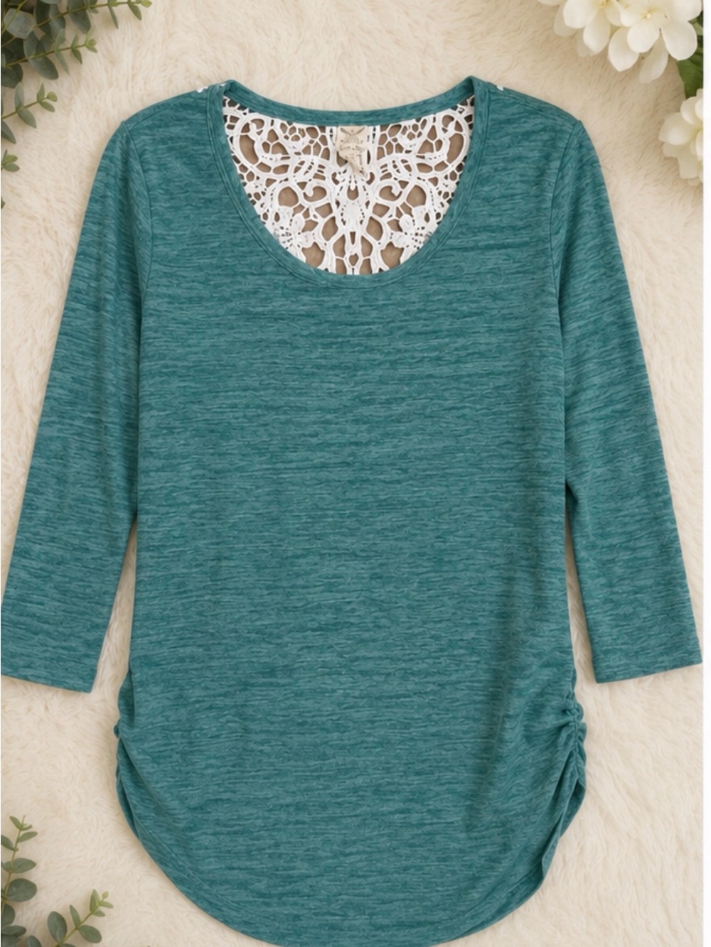 Faded Glory GreenCrochet Lace Back Top Large Boho Tunic